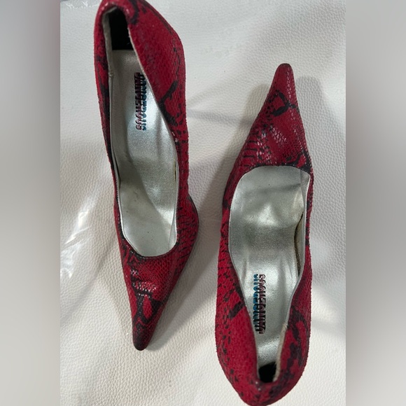 DANGEROUS PUMP RED/BLACK Longpoint Leder Stiletto High Heels SNAKE DESIGN SIZE 8 - Picture 6 of 13